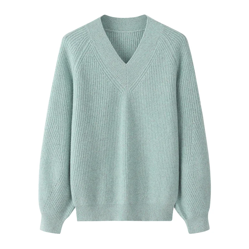 100% Cashmere, Cashmere V-neck sweater — Grey, 14–15.5µm, Cashmere Garment / Women — detail view 5