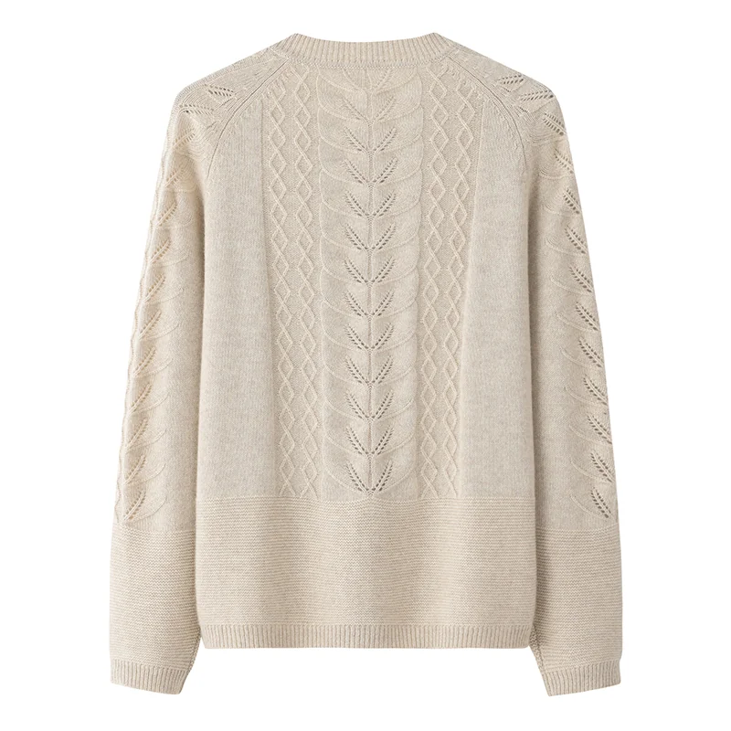 100% Cashmere, Cashmere crew-neck sweater — Pink Cable, 14–15.5µm, Cashmere Garment / Women — detail view 2