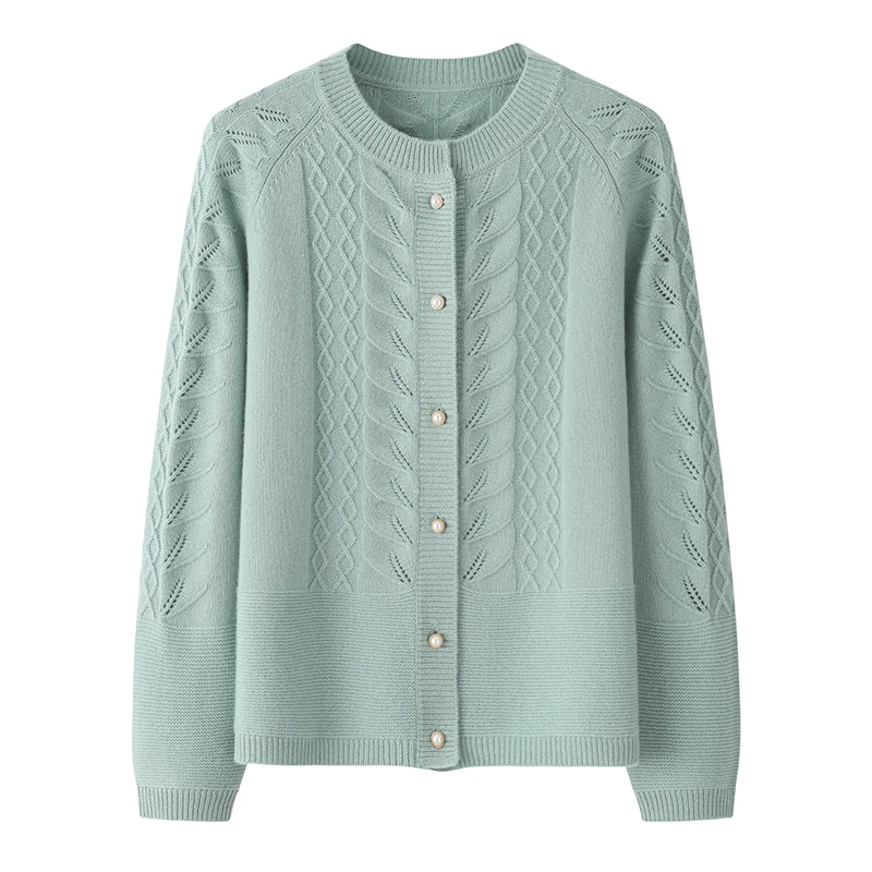 100% Cashmere, Cashmere crew-neck sweater — Pink Cable, 14–15.5µm, Cashmere Garment / Women — detail view 4