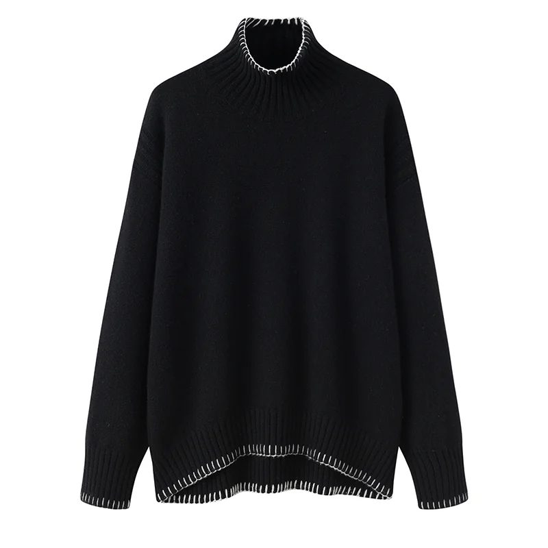 100% Cashmere, Cashmere crew-neck sweater — Black, 14–15.5µm, Cashmere Garment / Women — detail view 3