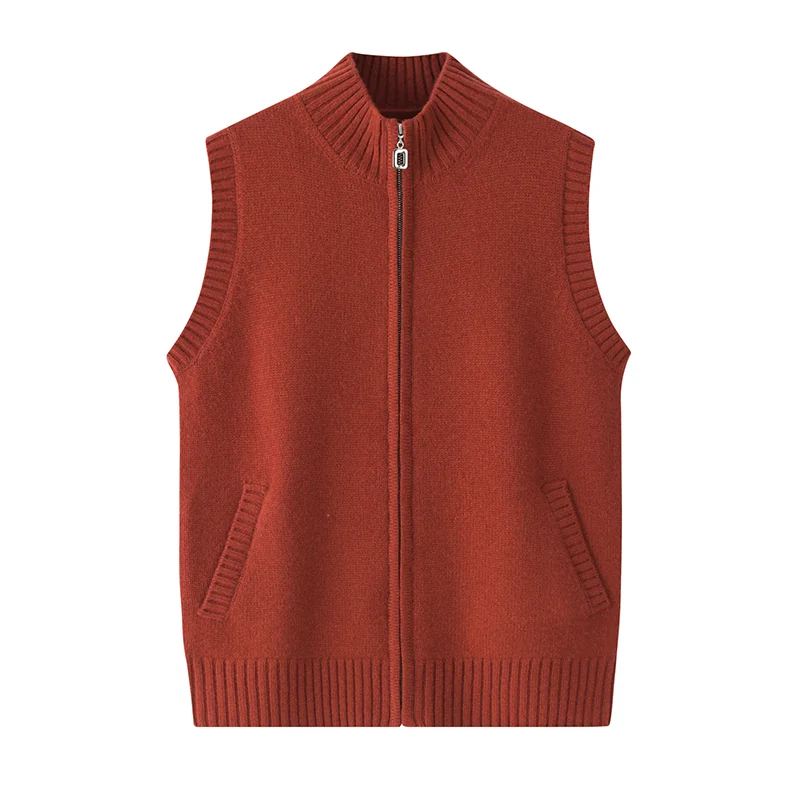 100% Cashmere, Cashmere sleeveless vest — Red, 14–15.5µm, Cashmere Garment / Women — detail view 3