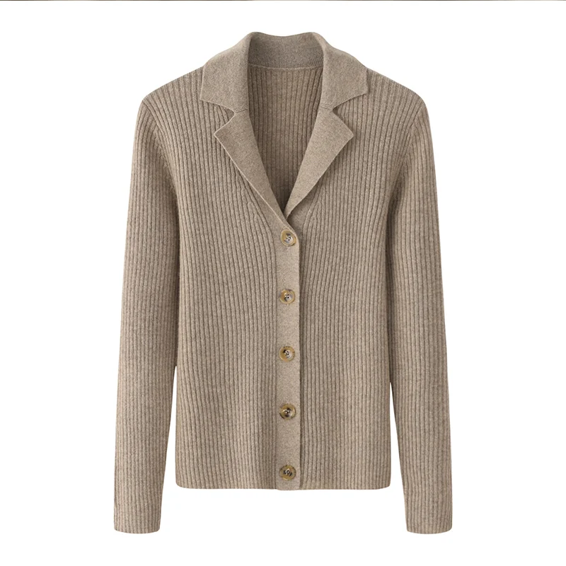 100% Cashmere, Cashmere button-front cardigan — Camel, 14–15.5µm, Cashmere Garment / Women — detail view 6