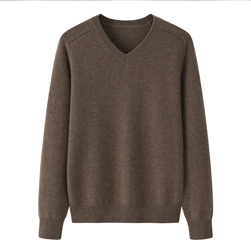 100% Cashmere, Cashmere V-neck sweater — Camel, 14–15.5µm, Cashmere Garment / Women — detail view 3