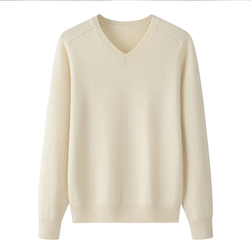 100% Cashmere, Cashmere V-neck sweater — Camel, 14–15.5µm, Cashmere Garment / Women — detail view 4