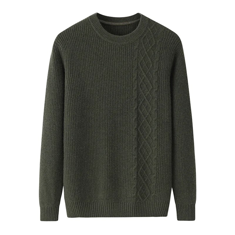 100% Cashmere, Cashmere crew-neck sweater — Green, 14–15.5µm, Cashmere Garment / Men — detail view 3