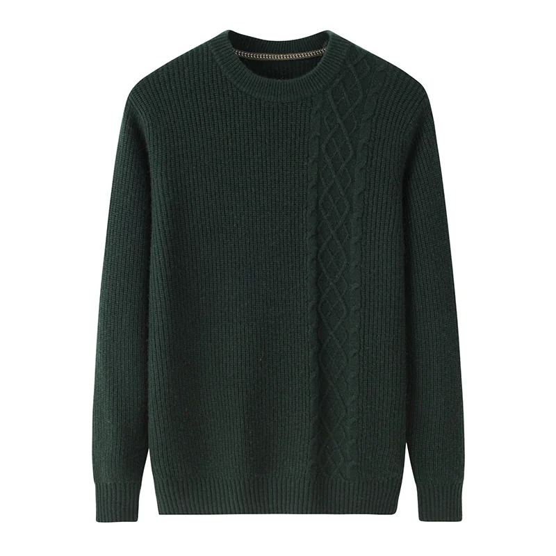 100% Cashmere, Cashmere crew-neck sweater — Green, 14–15.5µm, Cashmere Garment / Men — detail view 5