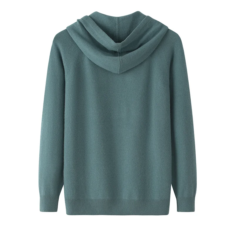 100% Cashmere, Cashmere hooded cardigan — Grey, 14–15.5µm, Cashmere Garment / Men — detail view 2