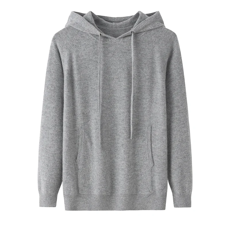 100% Cashmere, Cashmere hooded cardigan — Grey, 14–15.5µm, Cashmere Garment / Men — detail view 3