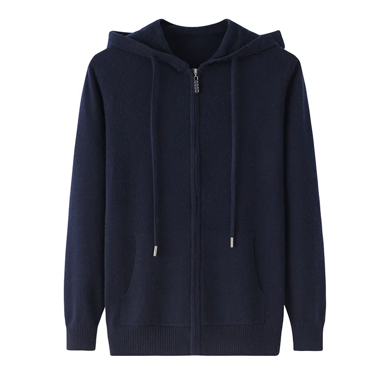 100% Cashmere, Cashmere hooded cardigan — Grey, 14–15.5µm, Cashmere Garment / Men