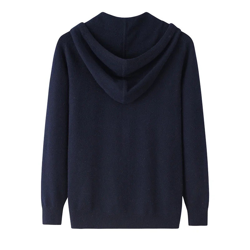 100% Cashmere, Cashmere hooded cardigan — Grey, 14–15.5µm, Cashmere Garment / Men — detail view 2