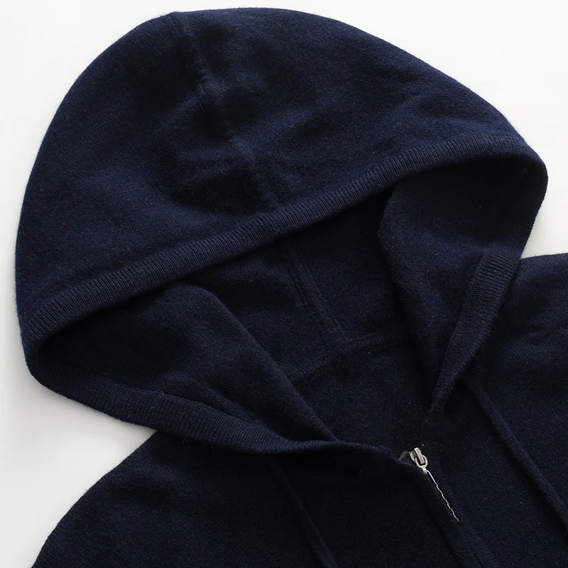 100% Cashmere, Cashmere hooded cardigan — Grey, 14–15.5µm, Cashmere Garment / Men — detail view 6