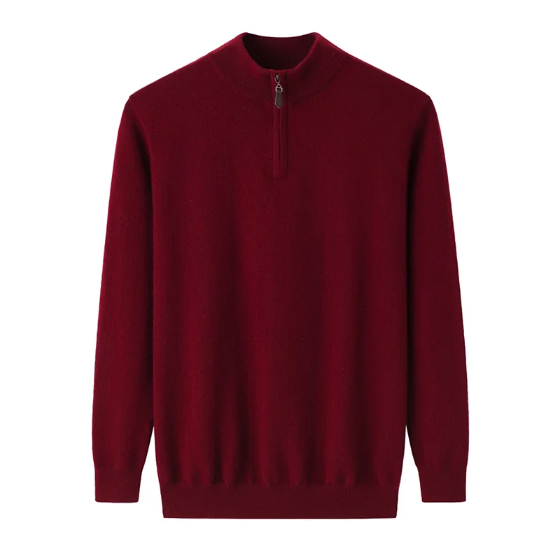 100% Cashmere, Cashmere zip-neck sweater — Navy Half-zip, 14–15.5µm, Cashmere Garment / Men — detail view 4