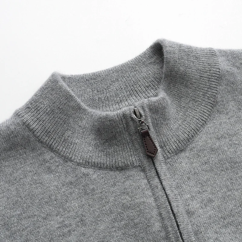 100% Cashmere, Cashmere zip-neck sweater — Navy Half-zip, 14–15.5µm, Cashmere Garment / Men — detail view 7