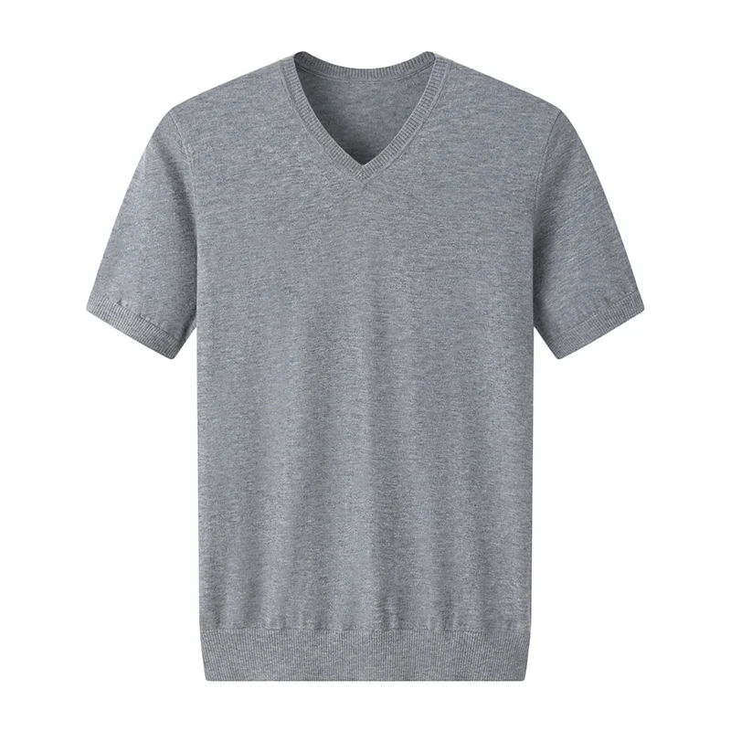 100% Cashmere, Cashmere short-sleeve knit — Grey Short sleeve, 14–15.5µm, Cashmere Garment / Men — detail view 3