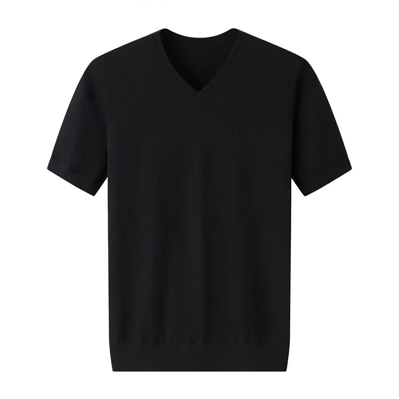 100% Cashmere, Cashmere short-sleeve knit — Grey Short sleeve, 14–15.5µm, Cashmere Garment / Men — detail view 4