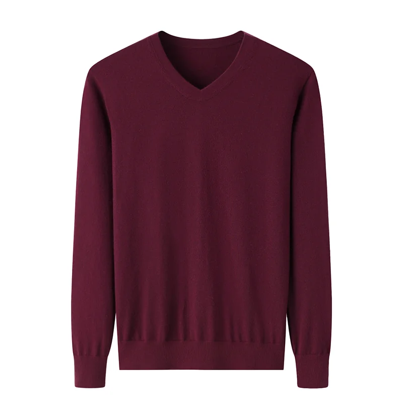 100% Cashmere, Cashmere V-neck sweater — Red, 14–15.5µm, Cashmere Garment / Men — detail view 3