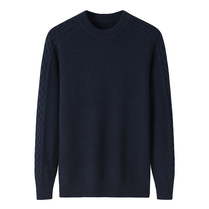 100% Cashmere, Cashmere crew-neck sweater — Navy, 14–15.5µm, Cashmere Garment / Men — detail view 3
