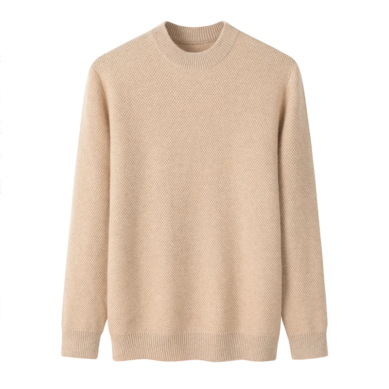 100% Cashmere, Cashmere crew-neck sweater — Beige, 14–15.5µm, Cashmere Garment / Men — detail view 3