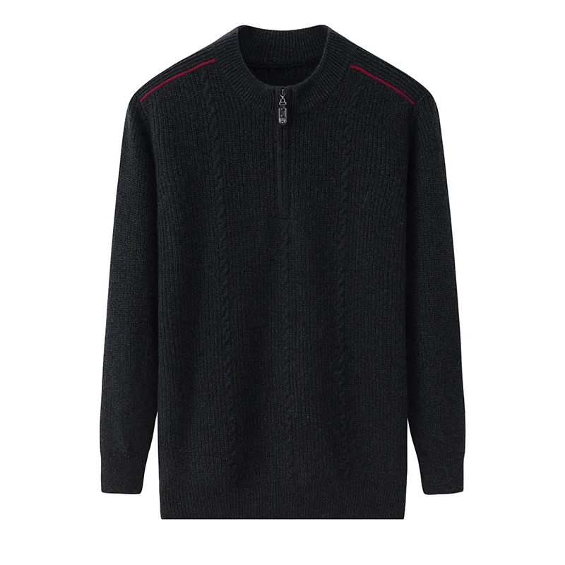 100% Cashmere, Cashmere crew-neck sweater — Black, 14–15.5µm, Cashmere Garment / Men — detail view 3