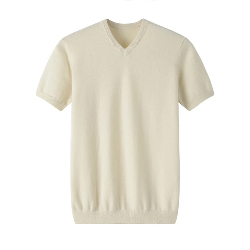 100% Cashmere, Cashmere short-sleeve knit — White Short sleeve, 14–15.5µm, Cashmere Garment / Men — detail view 3