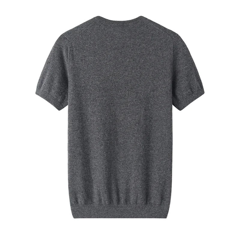 100% Cashmere, Cashmere short-sleeve knit — Grey Short sleeve, 14–15.5µm, Cashmere Garment / Men — detail view 2