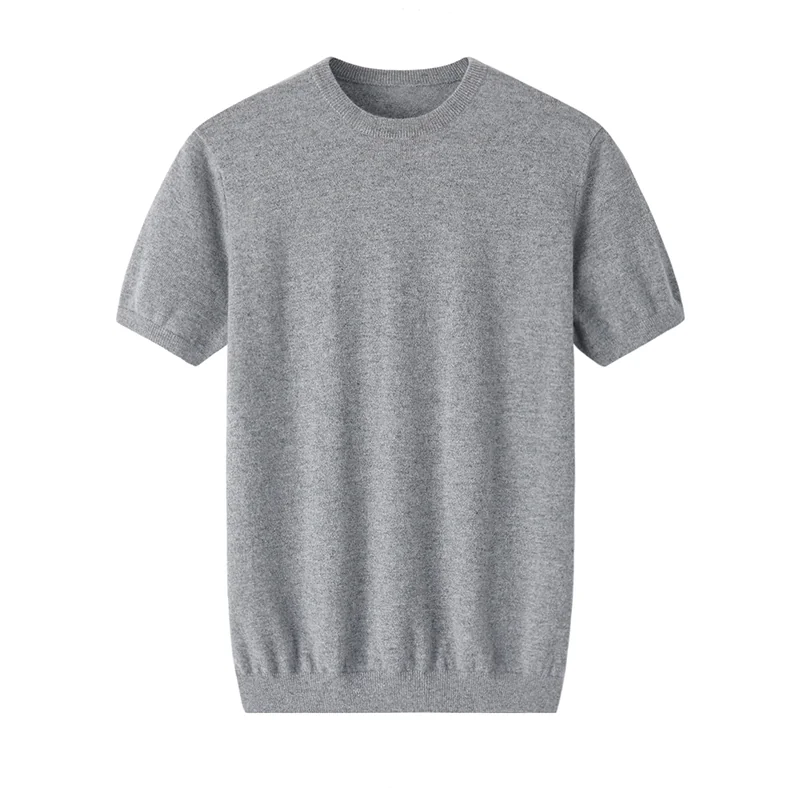 100% Cashmere, Cashmere short-sleeve knit — Grey Short sleeve, 14–15.5µm, Cashmere Garment / Men — detail view 3
