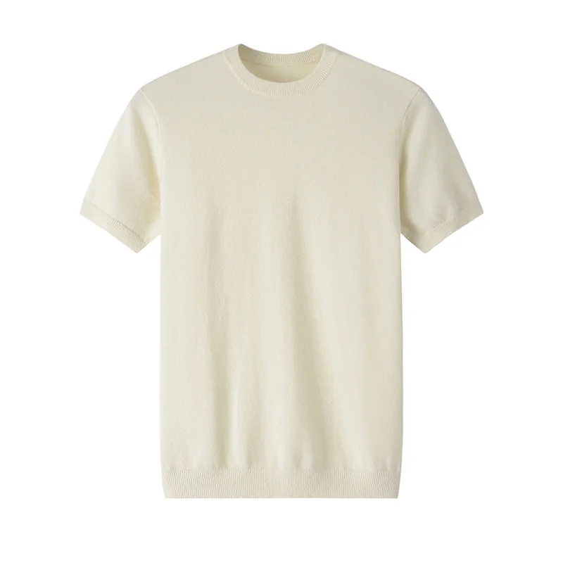 100% Cashmere, Cashmere short-sleeve knit — Grey Short sleeve, 14–15.5µm, Cashmere Garment / Men — detail view 4