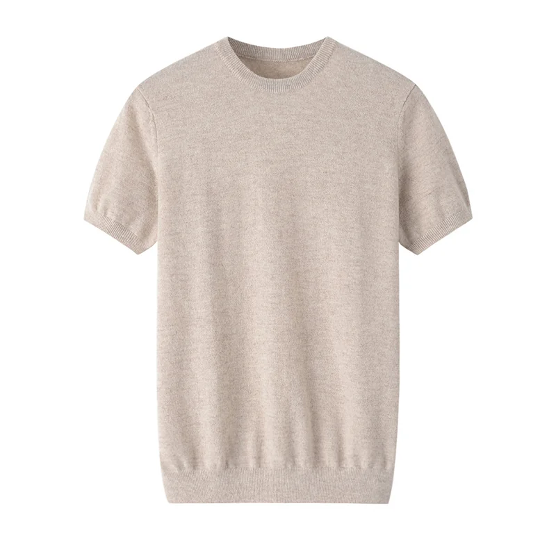 100% Cashmere, Cashmere short-sleeve knit — Grey Short sleeve, 14–15.5µm, Cashmere Garment / Men — detail view 5