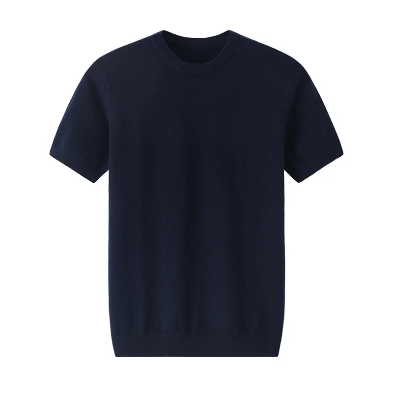 100% Cashmere, Cashmere short-sleeve knit — Grey Short sleeve, 14–15.5µm, Cashmere Garment / Men — detail view 6