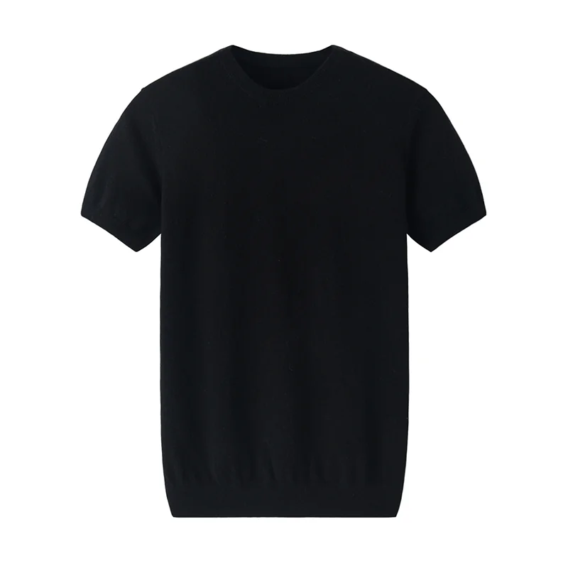 100% Cashmere, Cashmere short-sleeve knit — Grey Short sleeve, 14–15.5µm, Cashmere Garment / Men — detail view 7