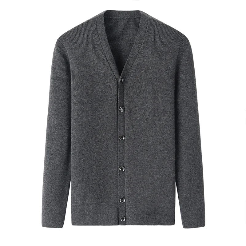 100% Cashmere, Cashmere button-front cardigan — Grey, 14–15.5µm, Cashmere Garment / Men — detail view 3
