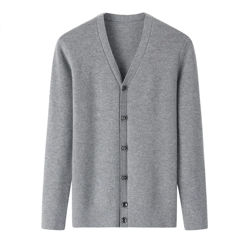 100% Cashmere, Cashmere button-front cardigan — Grey, 14–15.5µm, Cashmere Garment / Men — detail view 4