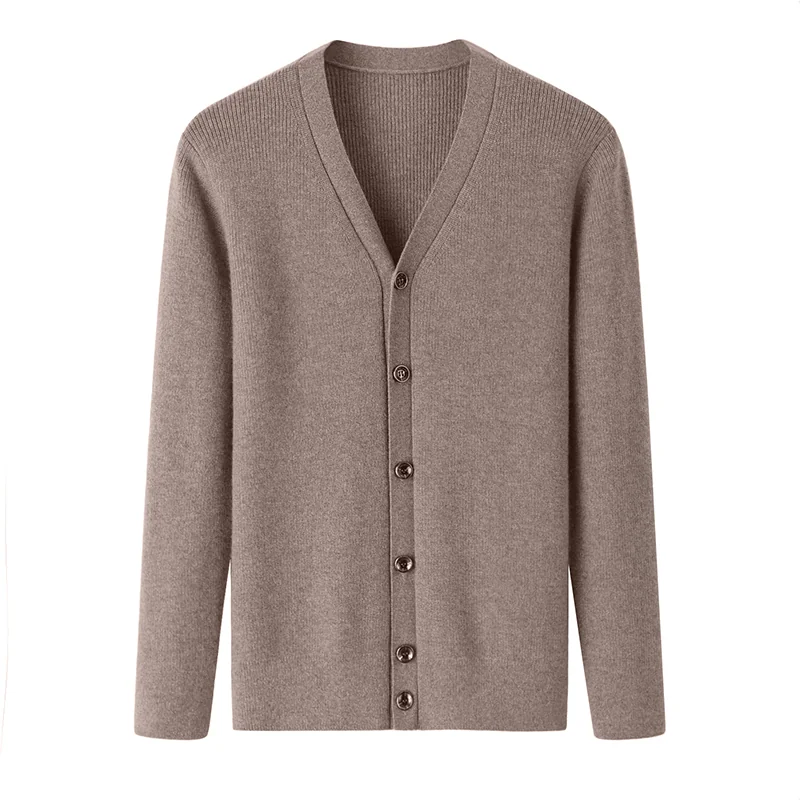 100% Cashmere, Cashmere button-front cardigan — Grey, 14–15.5µm, Cashmere Garment / Men — detail view 5