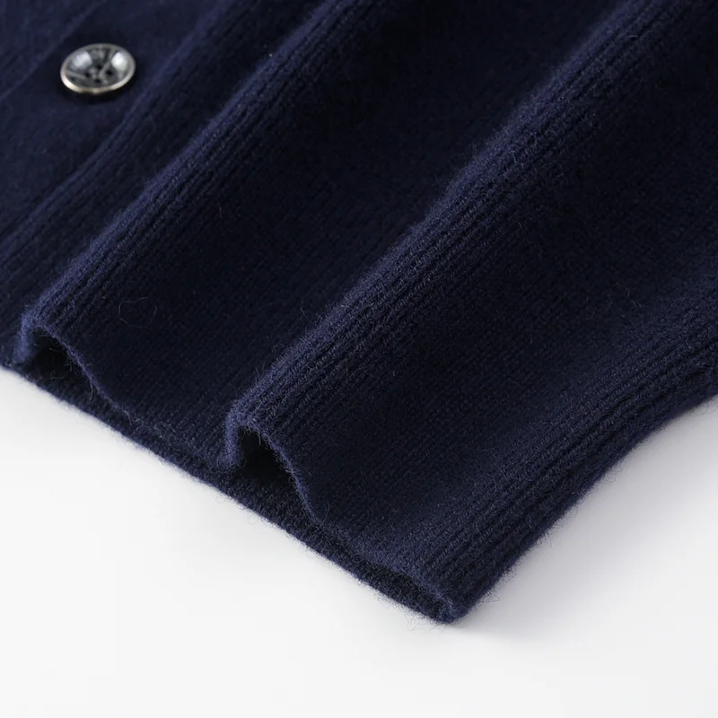 100% Cashmere, Cashmere button-front cardigan — Grey, 14–15.5µm, Cashmere Garment / Men — detail view 6