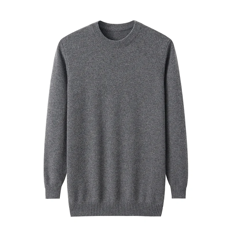 100% Cashmere, Cashmere crew-neck sweater — Grey, 14–15.5µm, Cashmere Garment / Men — detail view 4