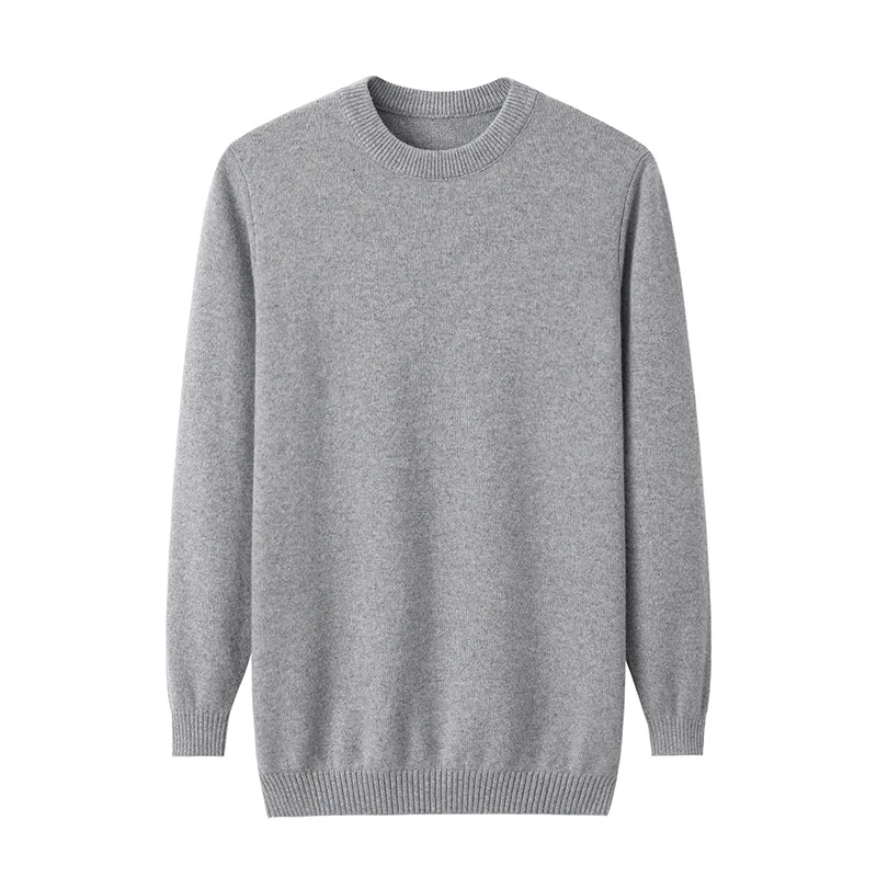 100% Cashmere, Cashmere crew-neck sweater — Grey, 14–15.5µm, Cashmere Garment / Men — detail view 5