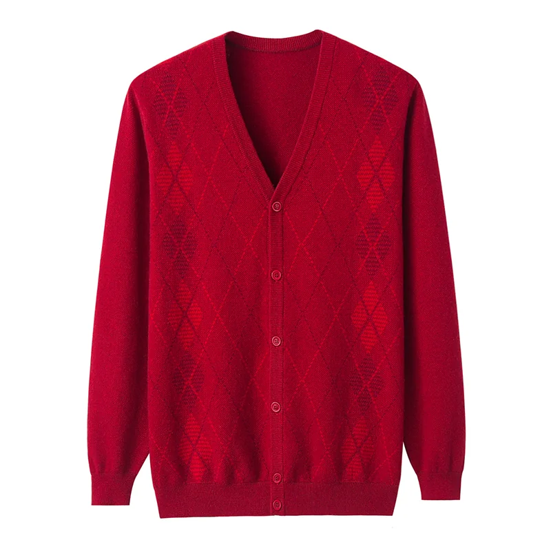 100% Cashmere, Cashmere V-neck sweater — Red, 14–15.5µm, Cashmere Garment / Men — detail view 3