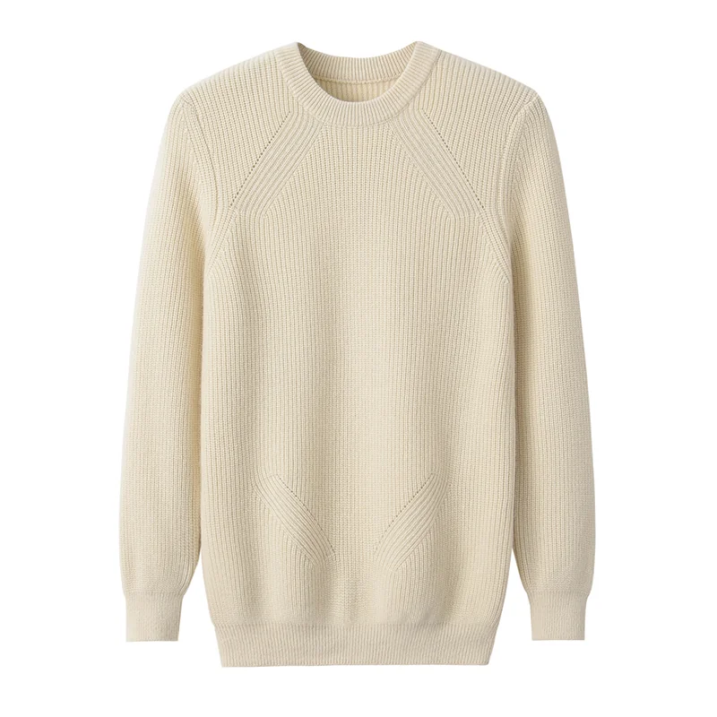 100% Cashmere, Cashmere crew-neck sweater — Beige, 14–15.5µm, Cashmere Garment / Men — detail view 2