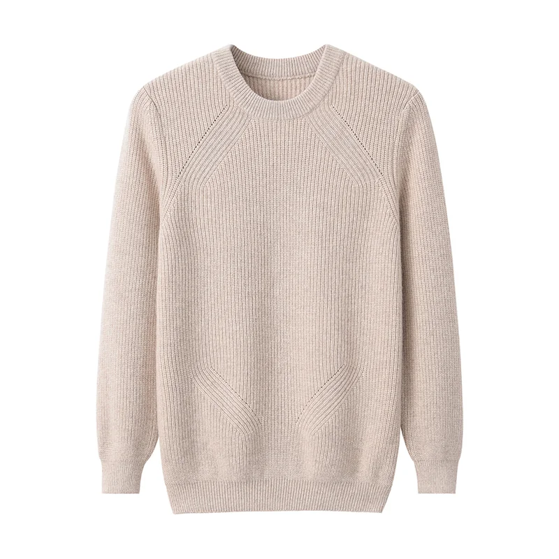 100% Cashmere, Cashmere crew-neck sweater — Beige, 14–15.5µm, Cashmere Garment / Men — detail view 4