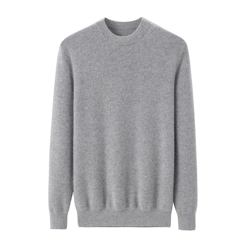100% Cashmere, Cashmere crew-neck sweater — Grey, 14–15.5µm, Cashmere Garment / Men — detail view 3