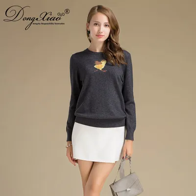 Fashion Round Neck Intarsia Design Women Pure Cashmere Sweater
