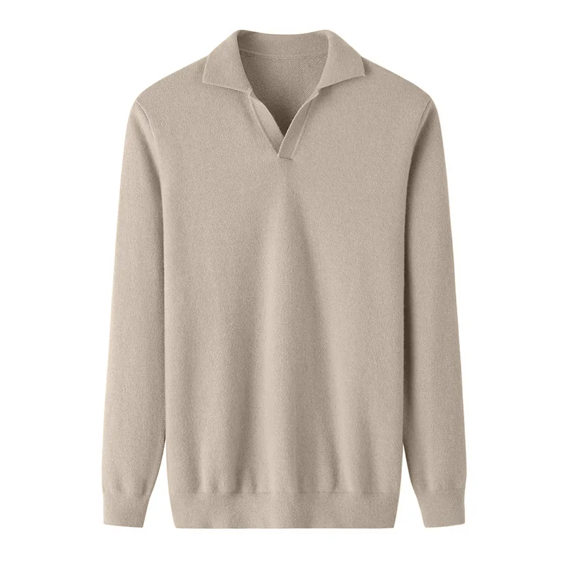 100% Cashmere, Cashmere button-front cardigan — Beige, 14–15.5µm, Cashmere Garment / Men — detail view 3