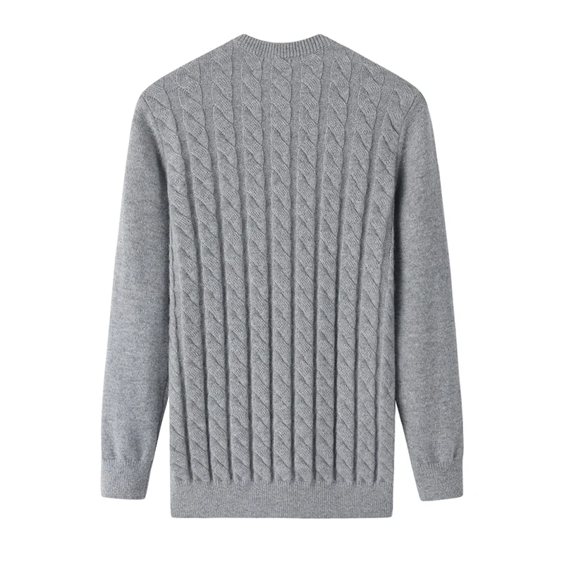 100% Cashmere, Cashmere crew-neck sweater — Grey Cable, 14–15.5µm, Cashmere Garment / Men — detail view 2