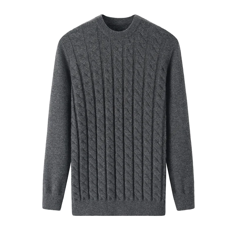 100% Cashmere, Cashmere crew-neck sweater — Grey Cable, 14–15.5µm, Cashmere Garment / Men — detail view 3