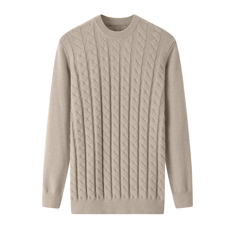 100% Cashmere, Cashmere crew-neck sweater — Grey Cable, 14–15.5µm, Cashmere Garment / Men — detail view 4