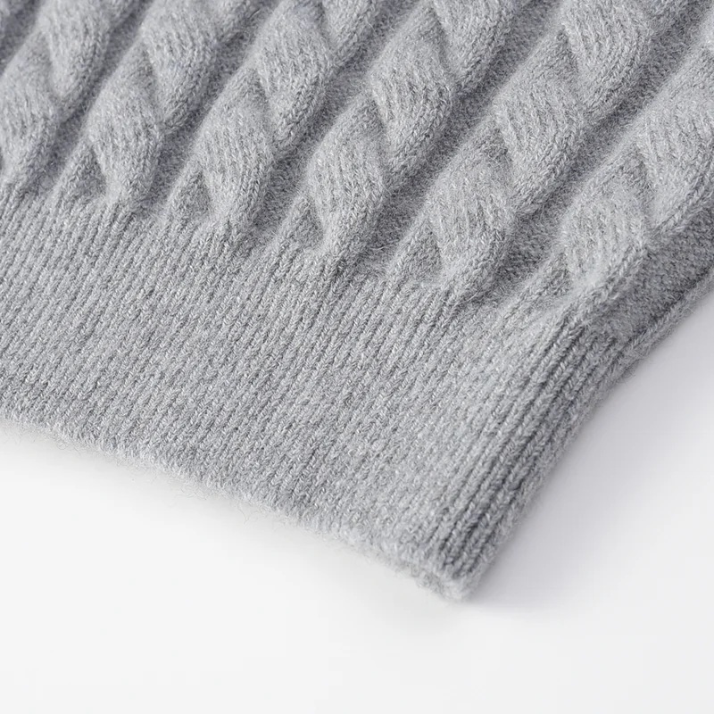 100% Cashmere, Cashmere crew-neck sweater — Grey Cable, 14–15.5µm, Cashmere Garment / Men — detail view 5