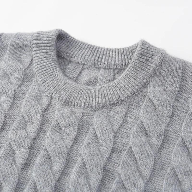 100% Cashmere, Cashmere crew-neck sweater — Grey Cable, 14–15.5µm, Cashmere Garment / Men — detail view 7