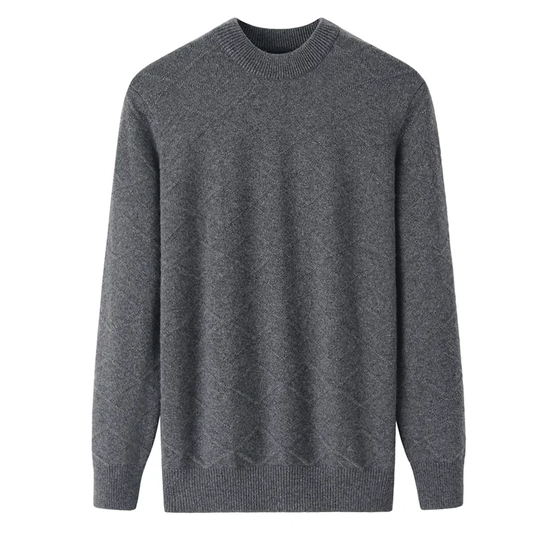 100% Cashmere, Cashmere crew-neck sweater — Grey, 14–15.5µm, Cashmere Garment / Men — detail view 3