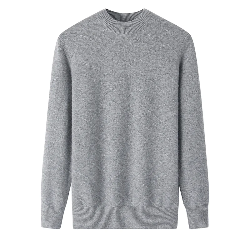 100% Cashmere, Cashmere crew-neck sweater — Grey, 14–15.5µm, Cashmere Garment / Men — detail view 4