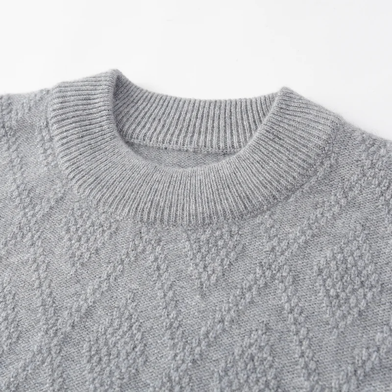100% Cashmere, Cashmere crew-neck sweater — Camel Cable, 14–15.5µm, Cashmere Garment / Men — detail view 6